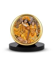 Car Dashboard/Table Top Radha And Krishna Metal Golden Photo Stand  2x2 Inches, Compact & Stylish Spiritual Display For Car, Home & Office (Pack Of 1) (F24624)