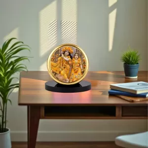 Car Dashboard/Table Top Radha And Krishna Metal Golden Photo Stand  2x2 Inches, Compact & Stylish Spiritual Display For Car, Home & Office (Pack Of 1) (F24624)