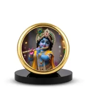 Car Dashboard/Table Top Lord Krishna Metal Golden Photo Stand  2x2 Inches, Compact & Stylish Spiritual Display For Car, Home & Office (Pack Of 1) (F24623)