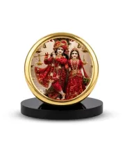 Car Dashboard/Table Top Radha And Krishna Metal Golden Photo Stand  2x2 Inches, Compact & Stylish Spiritual Display For Car, Home & Office (Pack Of 1) (F24622)