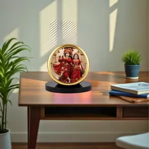 Car Dashboard/Table Top Radha And Krishna Metal Golden Photo Stand  2x2 Inches, Compact & Stylish Spiritual Display For Car, Home & Office (Pack Of 1) (F24622)