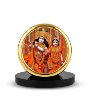 Car Dashboard/Table Top  Radha And Krishna Metal Golden Photo Stand  2x2 Inches, Compact & Stylish Spiritual Display For Car, Home & Office (Pack Of 1) (F24620)