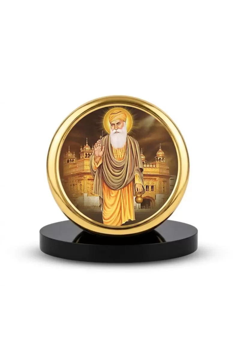 Car Dashboard/Table Top  Guru Nanak Dev Ji Metal Golden Photo Stand  2x2 Inches, Compact & Stylish Spiritual Display For Car, Home & Office (Pack Of 1) (F24615)