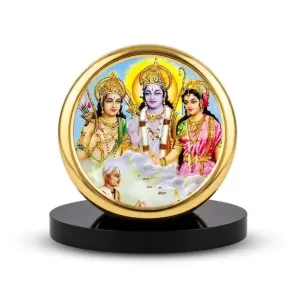 Car Dashboard/Table Top Eternal Ram Darbar: Sita, Ram, Lakshman, And Hanuman Metal Golden Photo Stand – 2x2 Inches, Compact & Stylish Spiritual Display For Car, Home & Office (Pack Of 1) (F24616) Car Dashboard/Table Top Eternal Ram Darbar: Sita, Ram, Lakshman, And Hanuman Metal Golden Photo Stand – 2x2 Inches, Compact & Stylish Spiritual Display For Car, Home & Office (Pack Of 1) (F24616)