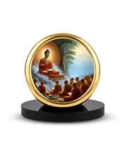Car Dashboard/Table Top Buddha The Last Sermon Metal Golden Photo Stand  2x2 Inches, Compact & Stylish Spiritual Display For Car, Home & Office (Pack Of 1) (F24618)