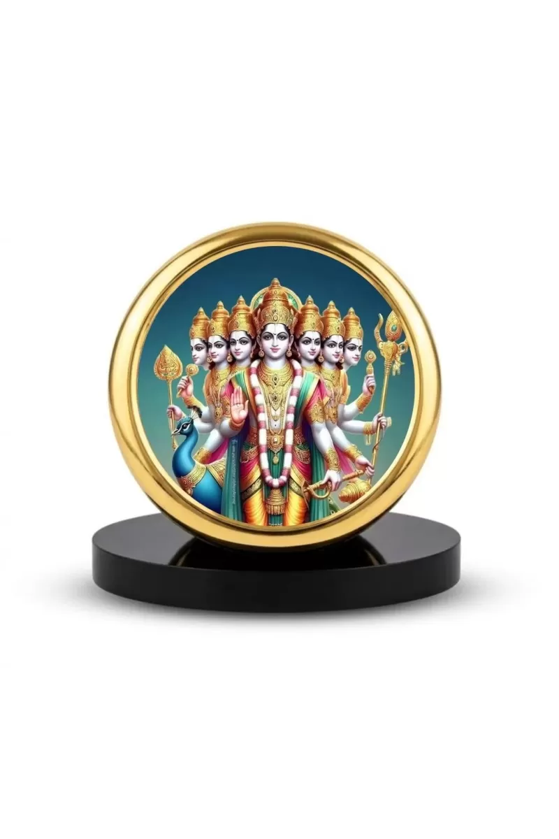Car Dashboard/Table Top  Lord Kartikeya Metal Golden Photo Stand  2x2 Inches, Compact & Stylish Spiritual Display For Car, Home & Office (Pack Of 1) (F24634)