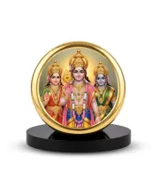 Car Dashboard/Table Top Lord Murugan With Goddess Valli And Devasena.  Metal Golden Photo Stand  2x2 Inches, Compact & Stylish Spiritual Display For Car, Home & Office (Pack Of 1) (F24635)
