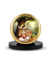 Car Dashboard/Table Top Lord Murugan And His Consort Valli Metal Golden Photo Stand  2x2 Inches, Compact & Stylish Spiritual Display For Car, Home & Office (Pack Of 1) (F24637)