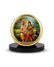 Car Dashboard/Table Top Lord Murugan And His Consort Valli. Metal Golden Photo Stand  2x2 Inches, Compact & Stylish Spiritual Display For Car, Home & Office (Pack Of 1) (F24638)