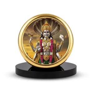 Car Dashboard/Table Top Lord Vishnu Metal Golden Photo Stand  2x2 Inches, Compact & Stylish Spiritual Display For Car, Home & Office (Pack Of 1) (F24640)