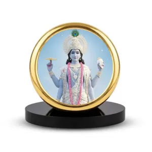 Car Dashboard/Table Top Lord Vishnu Metal Golden Photo Stand  2x2 Inches, Compact & Stylish Spiritual Display For Car, Home & Office (Pack Of 1) (F24641)