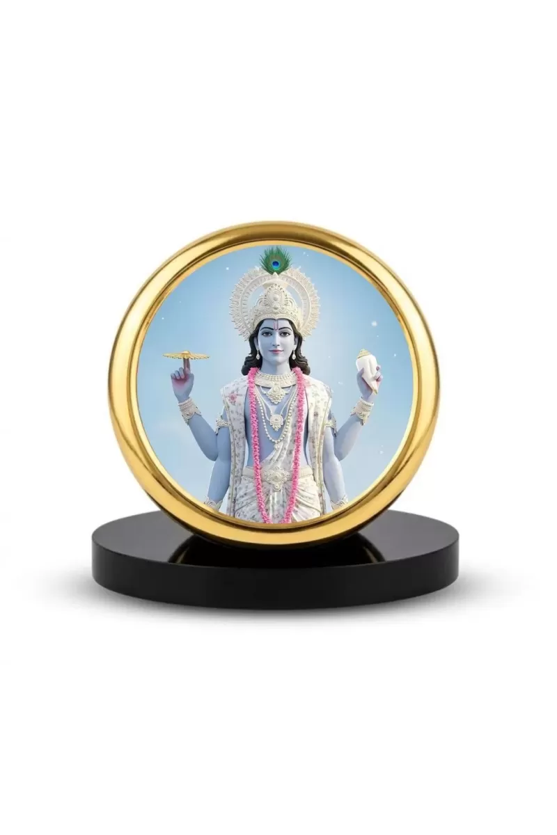 Car Dashboard/Table Top Lord Vishnu Metal Golden Photo Stand  2x2 Inches, Compact & Stylish Spiritual Display For Car, Home & Office (Pack Of 1) (F24641)