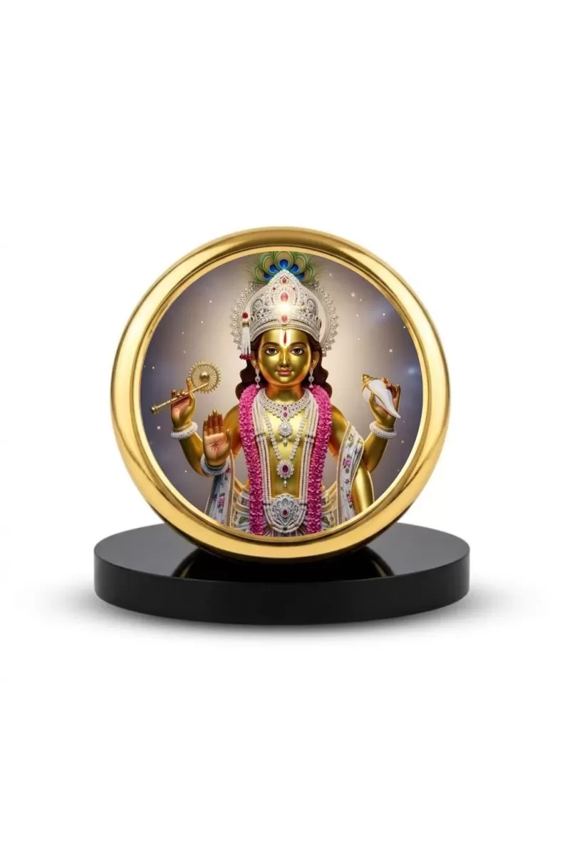 Car Dashboard/Table Top Lord Vishnu Metal Golden Photo Stand  2x2 Inches, Compact & Stylish Spiritual Display For Car, Home & Office (Pack Of 1) (F24642)
