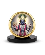 Car Dashboard/Table Top  Lord Vishnu Metal Golden Photo Stand  2x2 Inches, Compact & Stylish Spiritual Display For Car, Home & Office (Pack Of 1) (F24643)
