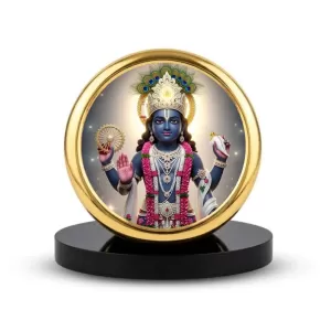 Car Dashboard/Table Top Lord Vishnu Metal Golden Photo Stand 2x2 Inches, Compact & Stylish Spiritual Display For Car, Home & Office (Pack Of 1) (F24643) Car Dashboard/Table Top Lord Vishnu Metal Golden Photo Stand 2x2 Inches, Compact & Stylish Spiritual Display For Car, Home & Office (Pack Of 1) (F24643)