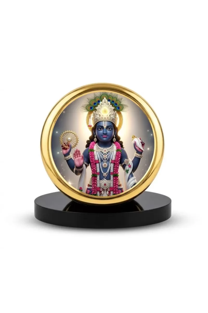 Car Dashboard/Table Top  Lord Vishnu Metal Golden Photo Stand  2x2 Inches, Compact & Stylish Spiritual Display For Car, Home & Office (Pack Of 1) (F24643)