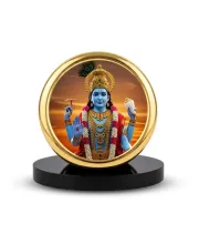 Car Dashboard/Table Top  Lord Vishnu Metal Golden Photo Stand  2x2 Inches, Compact & Stylish Spiritual Display For Car, Home & Office (Pack Of 1) (F24644)