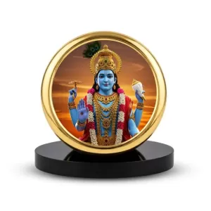 Car Dashboard/Table Top Lord Vishnu Metal Golden Photo Stand 2x2 Inches, Compact & Stylish Spiritual Display For Car, Home & Office (Pack Of 1) (F24644) Car Dashboard/Table Top Lord Vishnu Metal Golden Photo Stand 2x2 Inches, Compact & Stylish Spiritual Display For Car, Home & Office (Pack Of 1) (F24644)