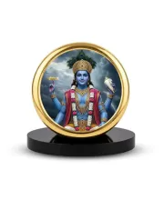 Car Dashboard/Table Top  Lord Vishnu Metal Golden Photo Stand  2x2 Inches, Compact & Stylish Spiritual Display For Car, Home & Office (Pack Of 1) (F24645)
