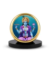 Car Dashboard/Table Top  Lord Vishnu Metal Golden Photo Stand  2x2 Inches, Compact & Stylish Spiritual Display For Car, Home & Office (Pack Of 1) (F24646)
