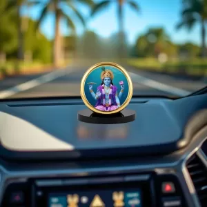 Car Dashboard/Table Top Lord Vishnu Metal Golden Photo Stand 2x2 Inches, Compact & Stylish Spiritual Display For Car, Home & Office (Pack Of 1) (F24646) Car Dashboard/Table Top Lord Vishnu Metal Golden Photo Stand 2x2 Inches, Compact & Stylish Spiritual Display For Car, Home & Office (Pack Of 1) (F24646)