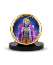 Car Dashboard/Table Top  Lord Vishnu Metal Golden Photo Stand  2x2 Inches, Compact & Stylish Spiritual Display For Car, Home & Office (Pack Of 1) (F24647)
