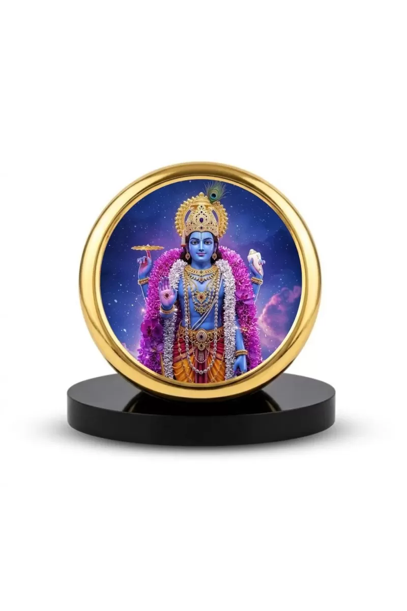Car Dashboard/Table Top  Lord Vishnu Metal Golden Photo Stand  2x2 Inches, Compact & Stylish Spiritual Display For Car, Home & Office (Pack Of 1) (F24647)
