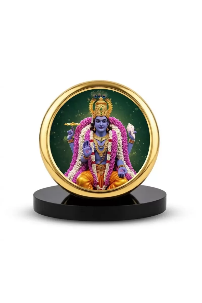 Car Dashboard/Table Top  Lord Vishnu Metal Golden Photo Stand  2x2 Inches, Compact & Stylish Spiritual Display For Car, Home & Office (Pack Of 1) (F24648)