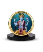 Car Dashboard/Table Top  Lord Vishnu Metal Golden Photo Stand  2x2 Inches, Compact & Stylish Spiritual Display For Car, Home & Office (Pack Of 1) (F24649)