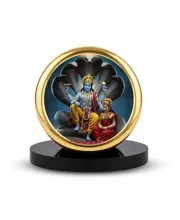 Car Dashboard/Table Top  Lord Vishnu And Goddess Lakshmi Seated On The Sheshnaag Metal Golden Photo Stand &acirc;&euro;&ldquo; 2x2 Inches, Compact & Stylish Spiritual Display For Car, Home & Office (Pack Of 1) (F24652)