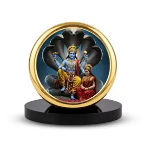 Car Dashboard/Table Top Lord Vishnu And Goddess Lakshmi Seated On The Sheshnaag Metal Golden Photo Stand – 2x2 Inches, Compact & Stylish Spiritual Display For Car, Home & Office (Pack Of 1) (F24652) Car Dashboard/Table Top Lord Vishnu And Goddess Lakshmi Seated On The Sheshnaag Metal Golden Photo Stand – 2x2 Inches, Compact & Stylish Spiritual Display For Car, Home & Office (Pack Of 1) (F24652)