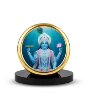 Car Dashboard/Table Top  Lord Vishnu Metal Golden Photo Stand  2x2 Inches, Compact & Stylish Spiritual Display For Car, Home & Office (Pack Of 1) (F24653)