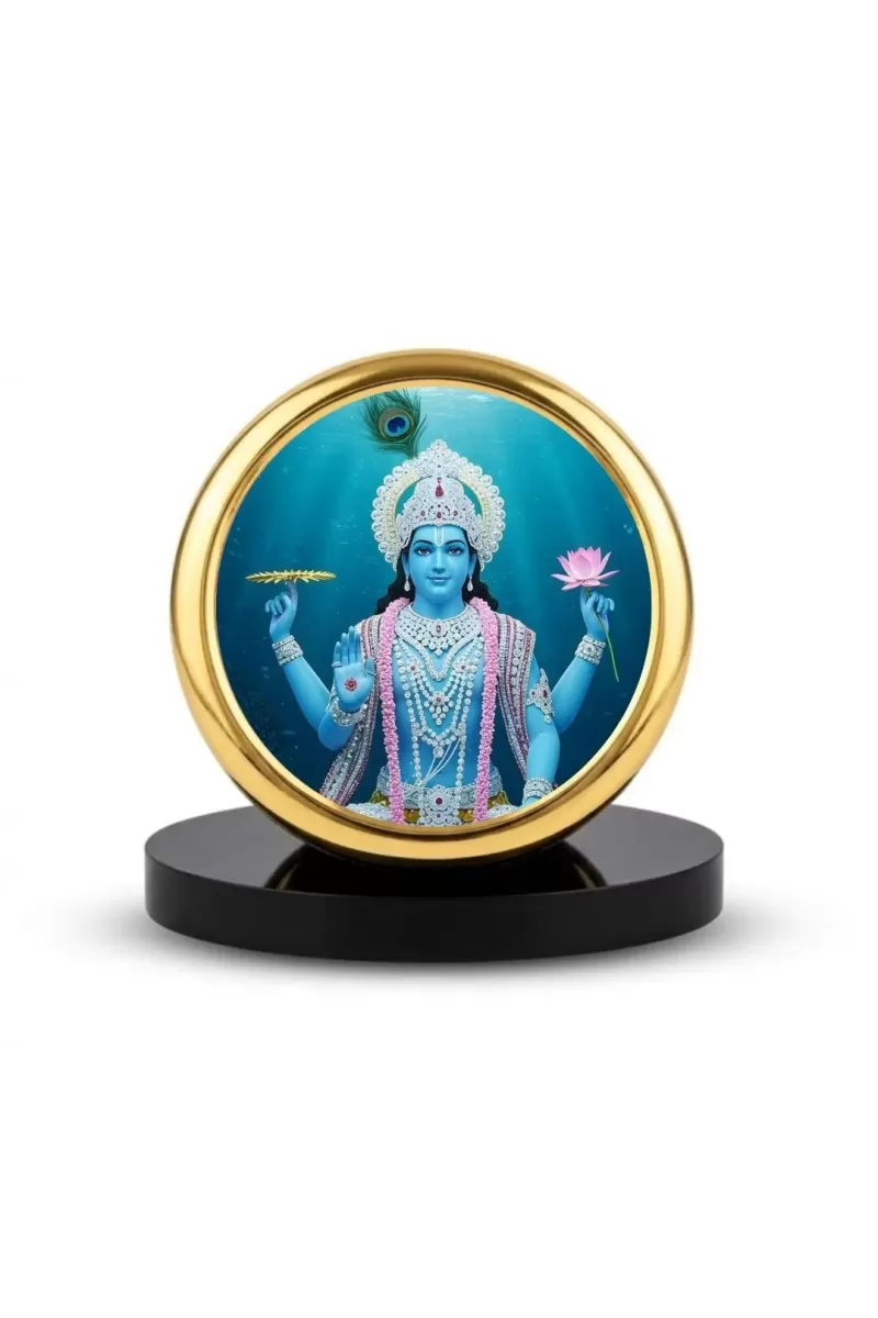 Car Dashboard/Table Top  Lord Vishnu Metal Golden Photo Stand  2x2 Inches, Compact & Stylish Spiritual Display For Car, Home & Office (Pack Of 1) (F24653)