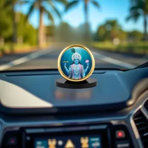 Car Dashboard/Table Top Lord Vishnu Metal Golden Photo Stand 2x2 Inches, Compact & Stylish Spiritual Display For Car, Home & Office (Pack Of 1) (F24653) Car Dashboard/Table Top Lord Vishnu Metal Golden Photo Stand 2x2 Inches, Compact & Stylish Spiritual Display For Car, Home & Office (Pack Of 1) (F24653)