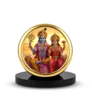 Car Dashboard/Table Top  Laxmi Narayan Metal Golden Photo Stand  2x2 Inches, Compact & Stylish Spiritual Display For Car, Home & Office (Pack Of 1) (F24654)