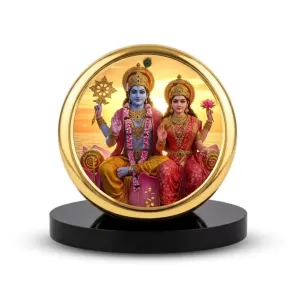 Car Dashboard/Table Top Laxmi Narayan Metal Golden Photo Stand 2x2 Inches, Compact & Stylish Spiritual Display For Car, Home & Office (Pack Of 1) (F24654) Car Dashboard/Table Top Laxmi Narayan Metal Golden Photo Stand 2x2 Inches, Compact & Stylish Spiritual Display For Car, Home & Office (Pack Of 1) (F24654)