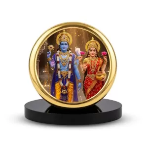 Car Dashboard/Table Top Laxmi Narayana Metal Golden Photo Stand 2x2 Inches, Compact & Stylish Spiritual Display For Car, Home & Office (Pack Of 1) (F24655) Car Dashboard/Table Top Laxmi Narayana Metal Golden Photo Stand 2x2 Inches, Compact & Stylish Spiritual Display For Car, Home & Office (Pack Of 1) (F24655)