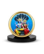 Car Dashboard/Table Top  Lord Vishnu And Goddess Lakshmi Seated On The Sheshnaag Metal Golden Photo Stand &acirc;&euro;&ldquo; 2x2 Inches, Compact & Stylish Spiritual Display For Car, Home & Office (Pack Of 1) (F24657)