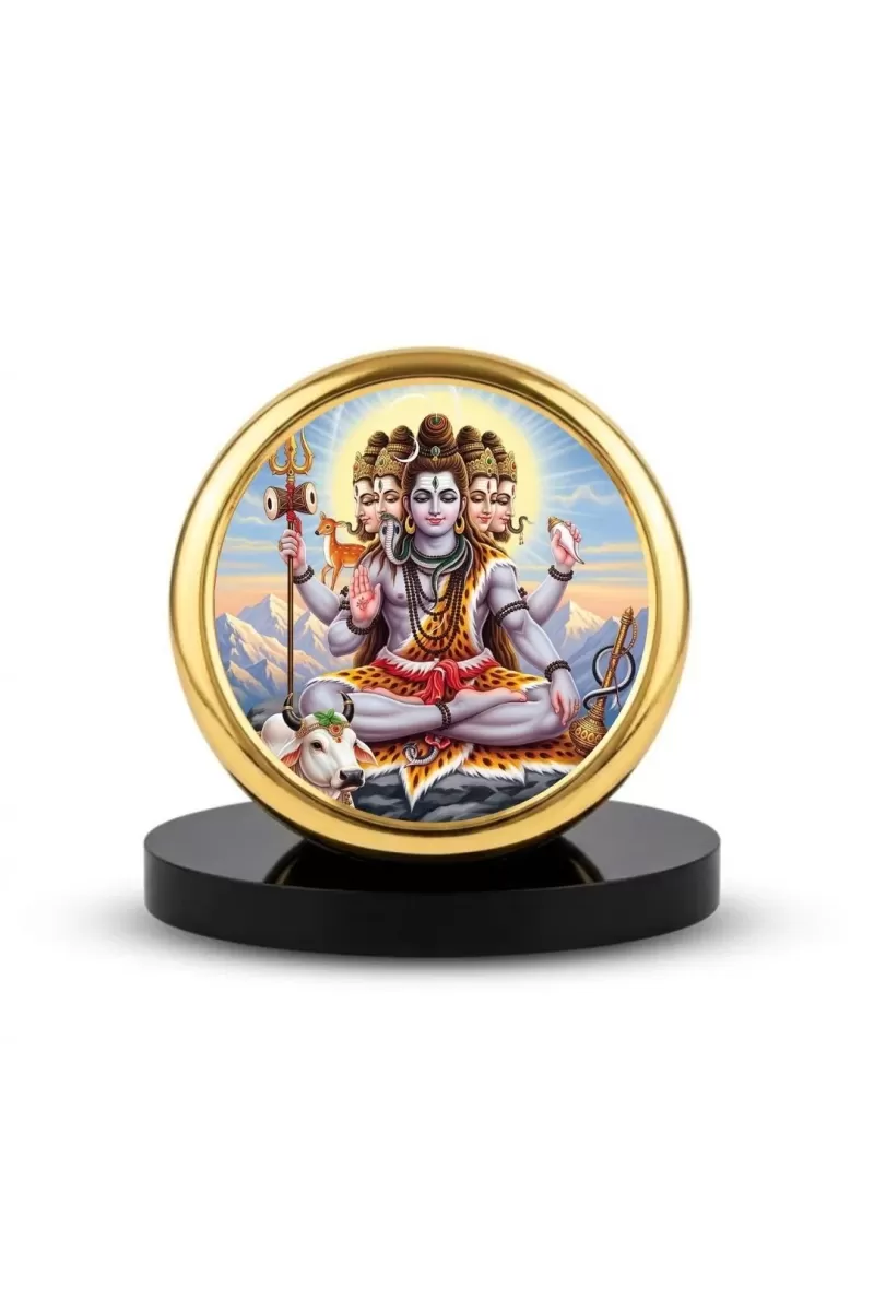 Car Dashboard/Table Top  Panchmukhi Shiva  Metal Golden Photo Stand  2x2 Inches, Compact & Stylish Spiritual Display For Car, Home & Office (Pack Of 1) (F24658)
