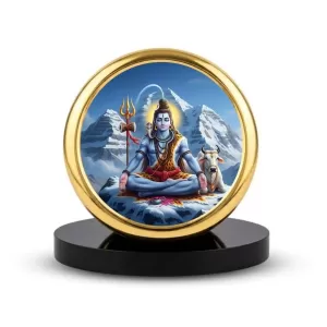 Car Dashboard/Table Top Lord Shiva Metal Golden Photo Stand  2x2 Inches, Compact & Stylish Spiritual Display For Car, Home & Office (Pack Of 1) (F24661)
