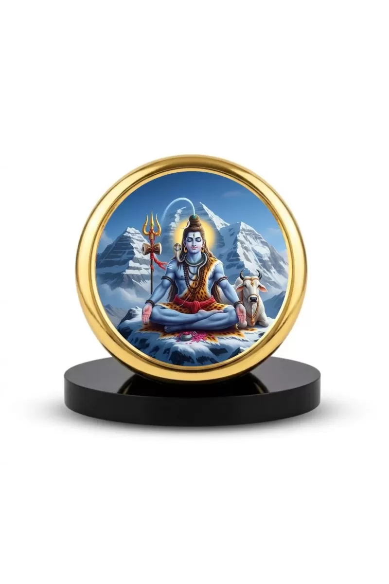 Car Dashboard/Table Top Lord Shiva Metal Golden Photo Stand  2x2 Inches, Compact & Stylish Spiritual Display For Car, Home & Office (Pack Of 1) (F24661)