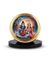 Car Dashboard/Table Top  Shiv Parvati Metal Golden Photo Stand  2x2 Inches, Compact & Stylish Spiritual Display For Car, Home & Office (Pack Of 1) (F24662)