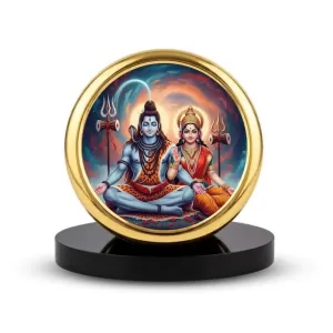 Car Dashboard/Table Top Shiv Parvati Metal Golden Photo Stand 2x2 Inches, Compact & Stylish Spiritual Display For Car, Home & Office (Pack Of 1) (F24662) Car Dashboard/Table Top Shiv Parvati Metal Golden Photo Stand 2x2 Inches, Compact & Stylish Spiritual Display For Car, Home & Office (Pack Of 1) (F24662)