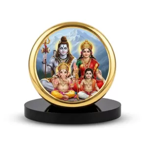 Car Dashboard/Table Top Shiv Parivar Metal Golden Photo Stand  2x2 Inches, Compact & Stylish Spiritual Display For Car, Home & Office (Pack Of 1) (F24663)