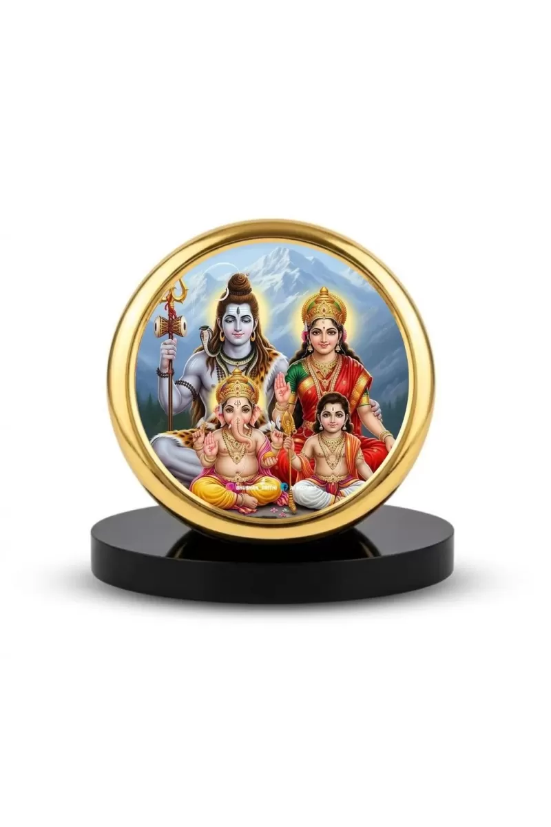 Car Dashboard/Table Top Shiv Parivar Metal Golden Photo Stand  2x2 Inches, Compact & Stylish Spiritual Display For Car, Home & Office (Pack Of 1) (F24663)