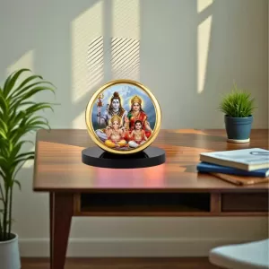 Car Dashboard/Table Top Shiv Parivar Metal Golden Photo Stand  2x2 Inches, Compact & Stylish Spiritual Display For Car, Home & Office (Pack Of 1) (F24663)