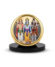 Car Dashboard/Table Top Trimurti Metal Golden Photo Stand  2x2 Inches, Compact & Stylish Spiritual Display For Car, Home & Office (Pack Of 1) (F24664)