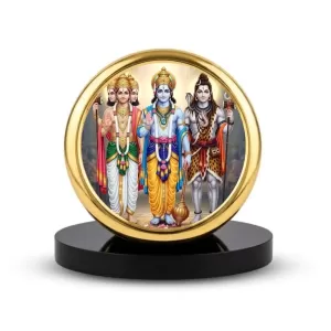 Car Dashboard/Table Top Trimurti Metal Golden Photo Stand 2x2 Inches, Compact & Stylish Spiritual Display For Car, Home & Office (Pack Of 1) (F24664) Car Dashboard/Table Top Trimurti Metal Golden Photo Stand 2x2 Inches, Compact & Stylish Spiritual Display For Car, Home & Office (Pack Of 1) (F24664)