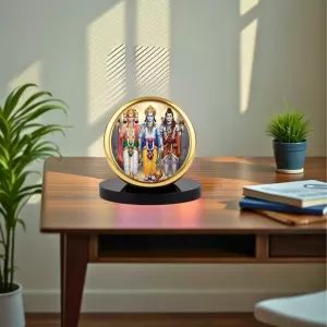 Car Dashboard/Table Top Trimurti Metal Golden Photo Stand 2x2 Inches, Compact & Stylish Spiritual Display For Car, Home & Office (Pack Of 1) (F24664) Car Dashboard/Table Top Trimurti Metal Golden Photo Stand 2x2 Inches, Compact & Stylish Spiritual Display For Car, Home & Office (Pack Of 1) (F24664)