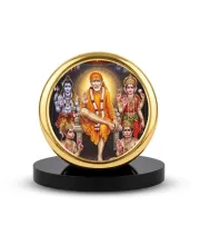 Car Dashboard/Table Top Sai Baba With Other Deities Metal Golden Photo Stand  2x2 Inches, Compact & Stylish Spiritual Display For Car, Home & Office (Pack Of 1) (F24665)